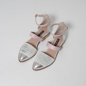 pearl white iridescent sandals silver toe pink strap handmade